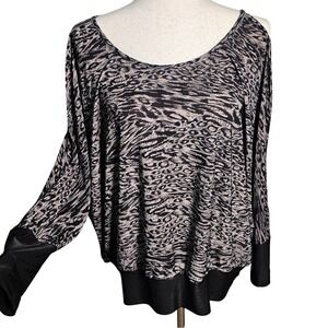 Leopard Print, Grey and Black, Stretchy, Dolman Sleeve, Long Sleeve Blouse XL